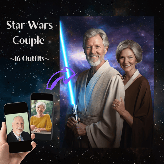 Star Wars Elderly Couple Portrait - Gift for Parents