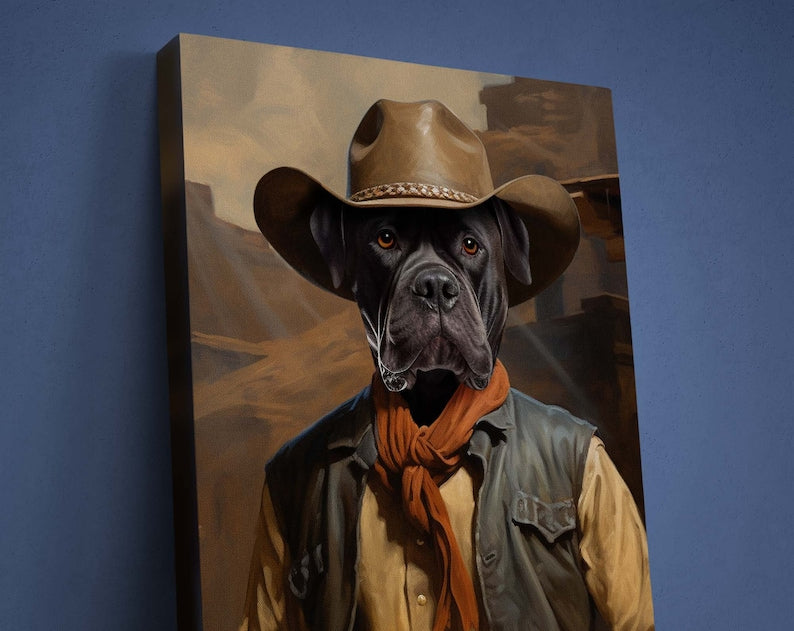 Custom Cowboy Pet Portrait, Western Dog Portrait