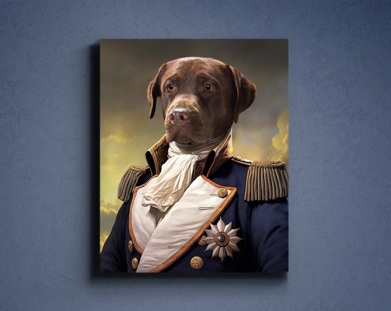 Custom Renaissance Pet Portrait, Military Dog