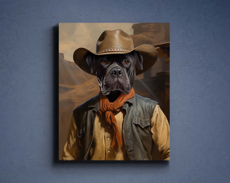 Custom Cowboy Pet Portrait, Western Dog Portrait