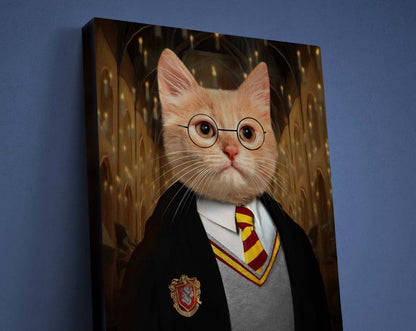 Custom Wizard Portrait, Gryffindor School Pet Gift