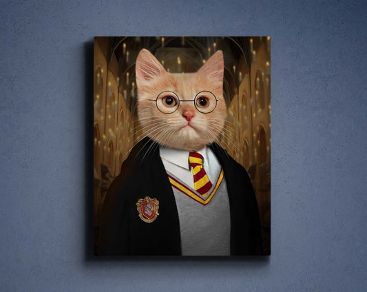 Custom Wizard Portrait, Gryffindor School Pet Gift